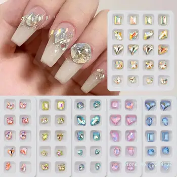 20 броя смесени нокти с кристали, очарователен решения за дизайн на ноктите с плоска обратна страна за 3D декорации, блестящ маникюр, аксесоари за направи си САМ