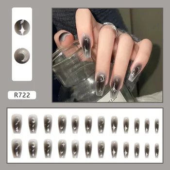 24 Парчета Модни Есенни режийни нокти с пълно покритие Cool Y2K Черен Сив Цвят Квадратен съобщения във формата на ковчег за нокти дизайн