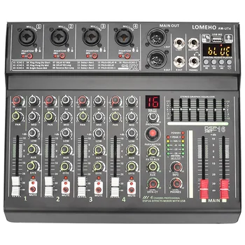4-Канален DJ Миксер Аудио Професионален 16 DSP смесителен Пулт Индивидуален 48V Phantom Power USB Play Record Pro Sound Table AM-UT4