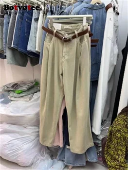 Botvotee/ обикновена панталони за жени, пролетно-летни модни ежедневните свободни панталони, Ретро колан с висока талия, с цип и копчета, широки панталони