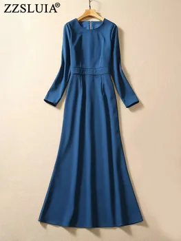 ZZSLUIA Рокли за абитуриентски бал За жените, однотонное Проектно Фин Дълга рокля с дълъг ръкав, Модерни Елегантни рокли-тръби, дамски дрехи