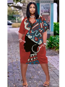 Африкански рокли, Дамско Модно Богемное рокля с 3D принтом, по Женски Тънък Сарафан за парти, Африканските женствена рокля с Дължина до коляното с V-образно деколте