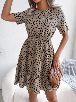 Жена Ежедневното Леопардовое рокля Трапецовидна форма с волани и къс ръкав за лятото 2023