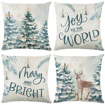 Коледен калъф за възглавници с принтом дърво и Северен елен, Коледни калъфка за възглавница, калъфка за домашен интериор, 18x18 инча