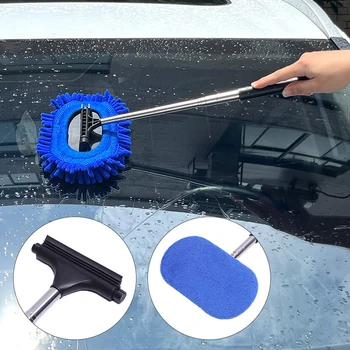 Комплект четки за измиване на автомобилни прозорци 3 в 1 Инструмент За почистване на предното стъкло Автоматични чистачки салон от микрофибър, с прибиращ се дълга дръжка