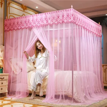 Лейси плиссированная mosquito net с бродерия за легла Квадратна Романтична принцеса Размер 