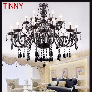 Лидице полилей в европейски стил, led подвесная свещ, Кристална черен Луксозен лампа за домашна, хотелска зала