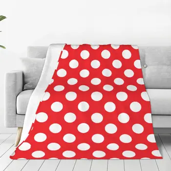 Меко фланелевое одеяло в червено и бяло грах за разтегателни дивана, топло одеяло, леки завивки за дивана, пътно одеяло