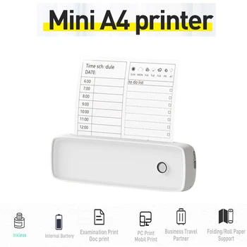 Мини Термопринтер Хартия A4 фото принтер Преносим 203 точки/инч, съвместим с Bluetooth, 2600 mah за Работа, Бизнес, Офис у Дома