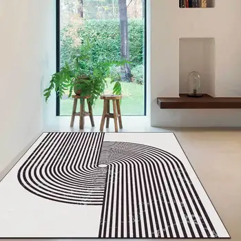Модерна Минималистична Черно-бели Геометрични линии, Симулиращ Кашмир, Хол, Нощни килим за спалнята, Подложка за пода