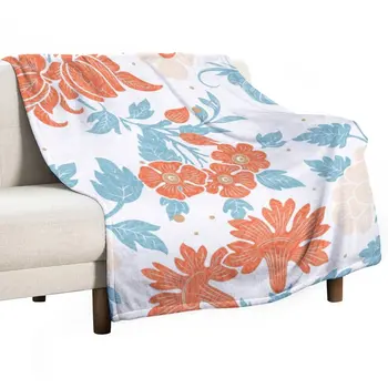 Ново цвете растително Ретро-оранжево и синьо одеяло, с Луксозно Дизайнерско одеало, Одеала за коса, Ретро-Одеала
