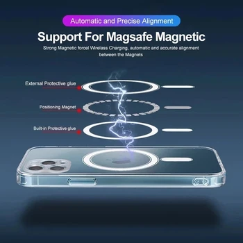 Оригиналната Магнитна Прозрачен Калъф Magsafe За iPhone 13 12 mini 11 14 Pro Max 8 Plus SE X XR XS MAX Калъф За Безжично Зареждане