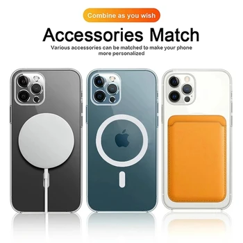 Оригиналната Магнитна Прозрачен Калъф Magsafe За iPhone 13 12 mini 11 14 Pro Max 8 Plus SE X XR XS MAX Калъф За Безжично Зареждане
