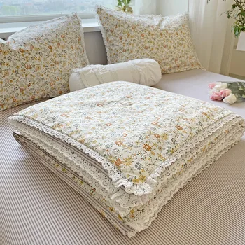Памучно стеганое одеяло с климатик, който може да се пере в машина, лятна коварен стеганое одеяло в стил принцеса за двама с малки цветни парчета