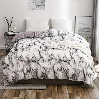 Спално бельо за спалня (комплект от 2/3 от предмети), чаршаф и калъфка с бял мрамор модел, чаршаф и калъфка за възглавница (без чаршаф)