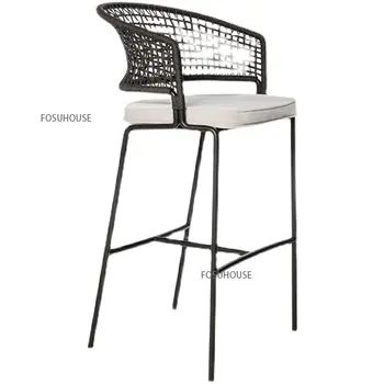 Съвременен уличен стол за скандинавски дизайнерски мебели, Шезлонг, Уличен стол за почивка, кафе, столове от ратан с високи крака