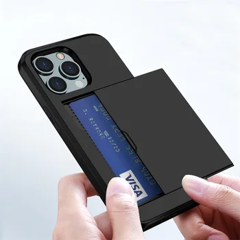 Устойчив на удари Брониран Калъф За iPhone 14 Pro, Прибиращ се в Чантата си, Слот За кредитни карти, джоб За телефон За iPhone 14 Pro Max Plus 14Pro, Задната част на кутията
