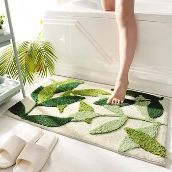 Флокированный килимче за баня със зелени листа, нескользящий впитывающий подложка за баня от микрофибър, домашна изтривалка за входна врата, супер мека подложка за баня